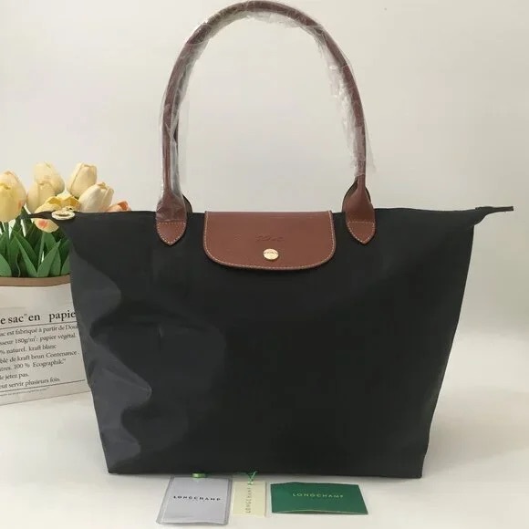 NWT Longchamp Le Pliage Original Large Shoulder Nylon Bag Tote Black